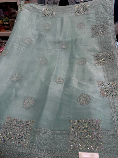 Beautiful designer cut work embroidered saree