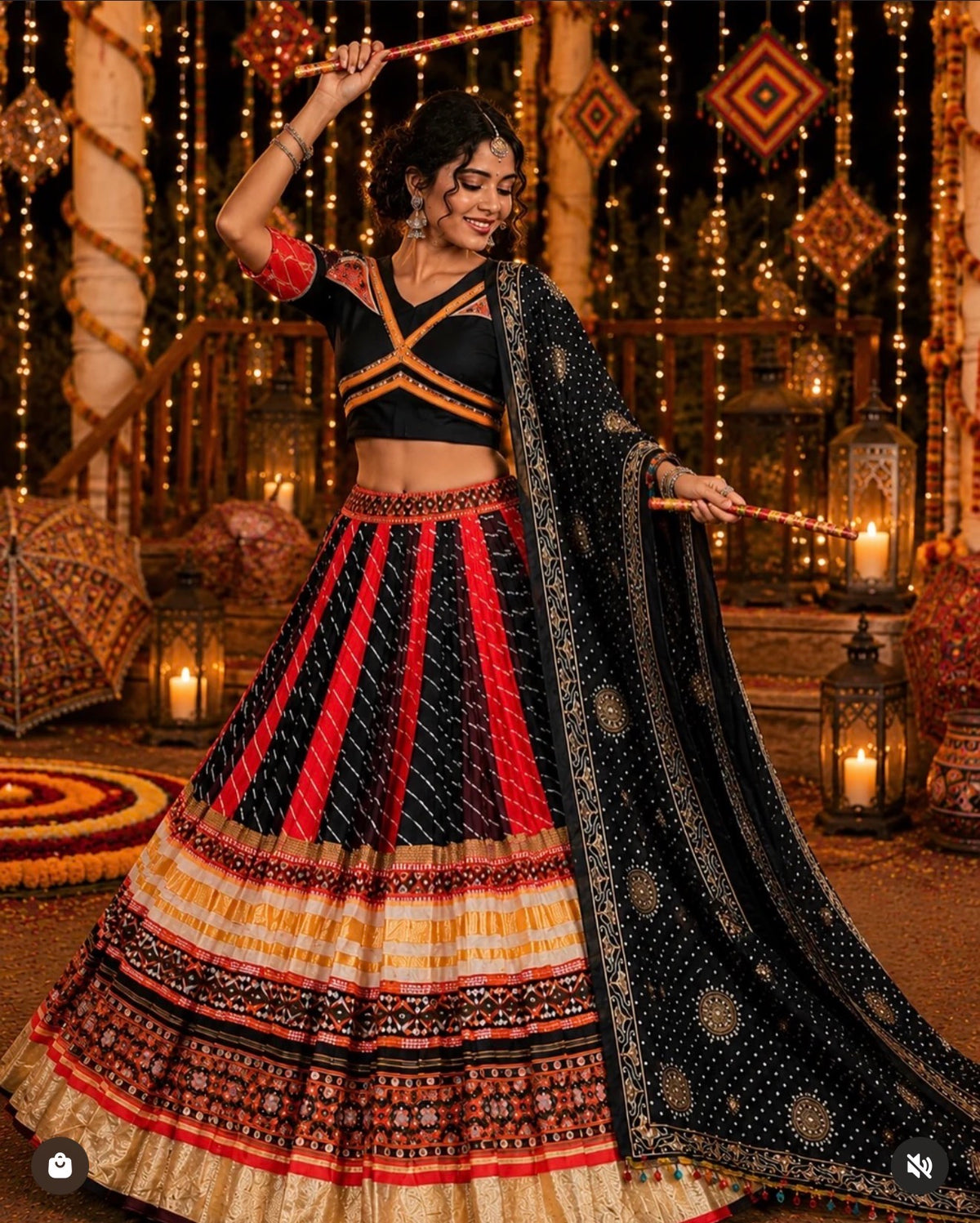 Beautiful designer Black Navratri Mirror Work Lehenga Choli