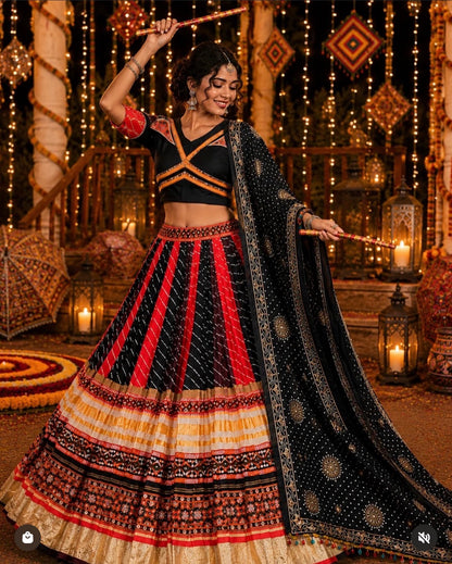 Beautiful designer Black Navratri Mirror Work Lehenga Choli