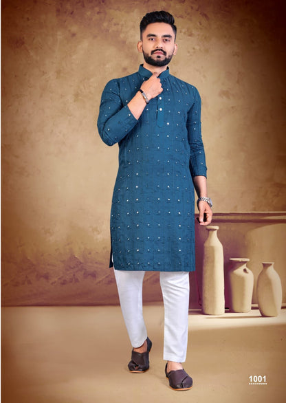 Beautiful designer Heavy Cotton Mirror Work Kurta Set