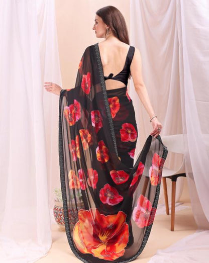 Beautiful designer Swarovski work floral saree