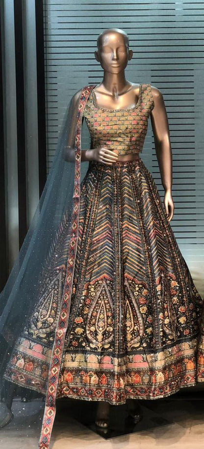Beautiful designer digital print silk lengha choli