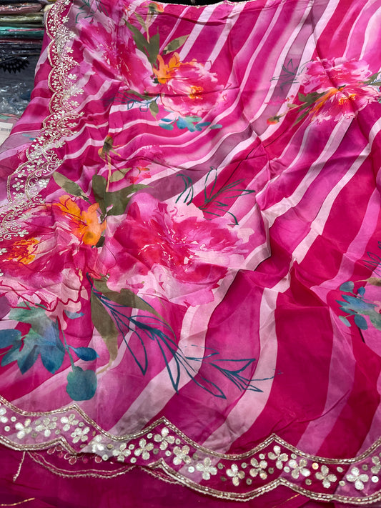 Beautiful designer floral hand work saree