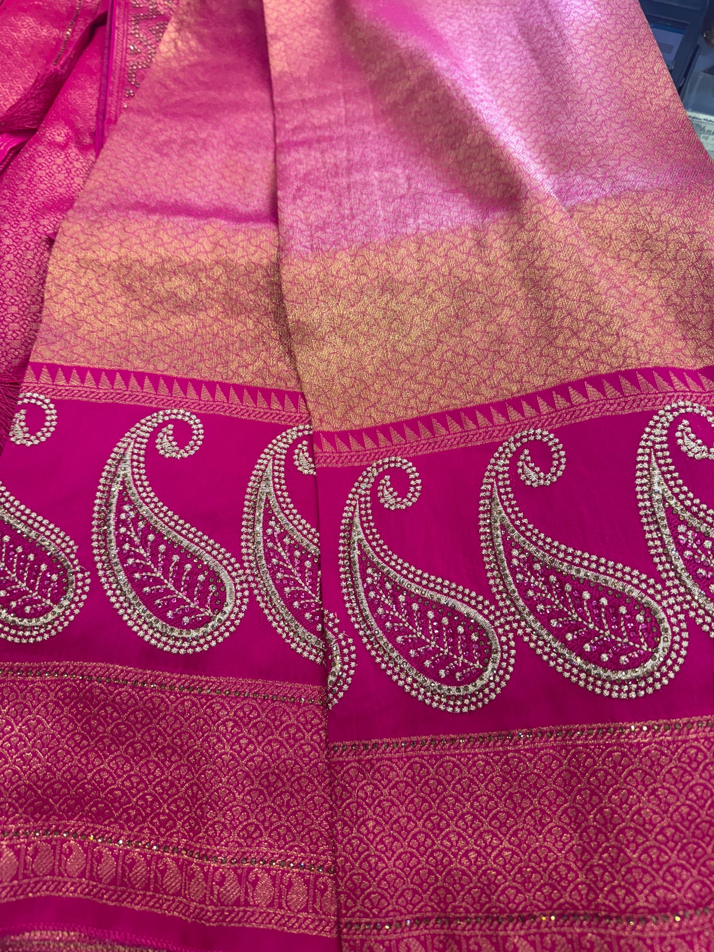 Beautiful designer embroidered silk saree with matching belt