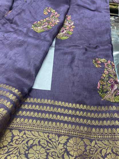 Beautiful designer hand work pure silk saree