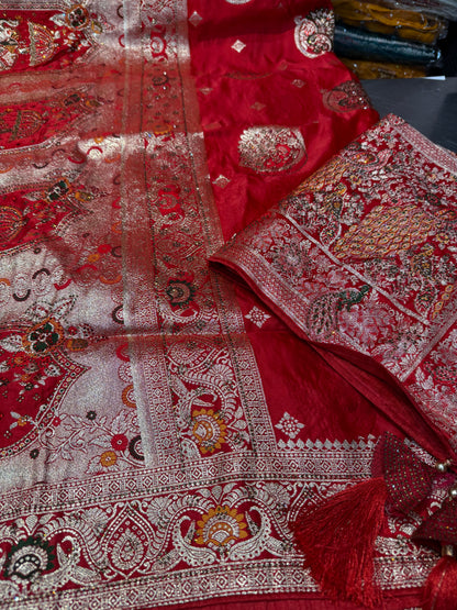 Beautiful designer pure silk saree with matching dupatta