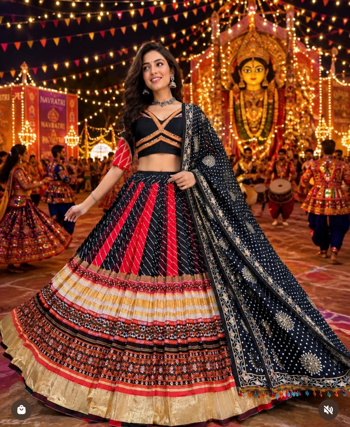 Beautiful designer Black Navratri Mirror Work Lehenga Choli
