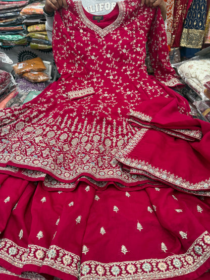 Beautiful designer peplum top plazo suit