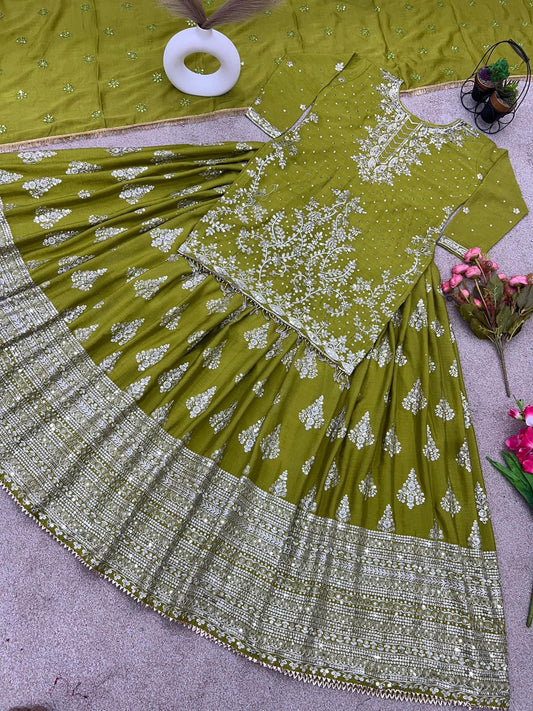 Beautiful Chinon Silk Top Lehenga With Heavy Dupatta