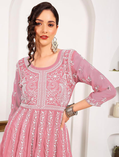 Beautiful designer lucknowi embroidery flare kurti