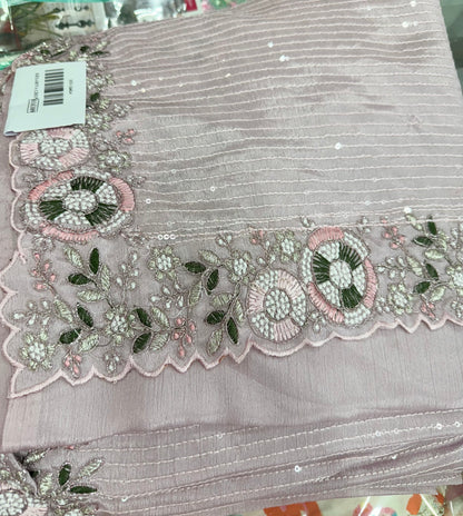 Beautiful white crepe silk sequins work saree