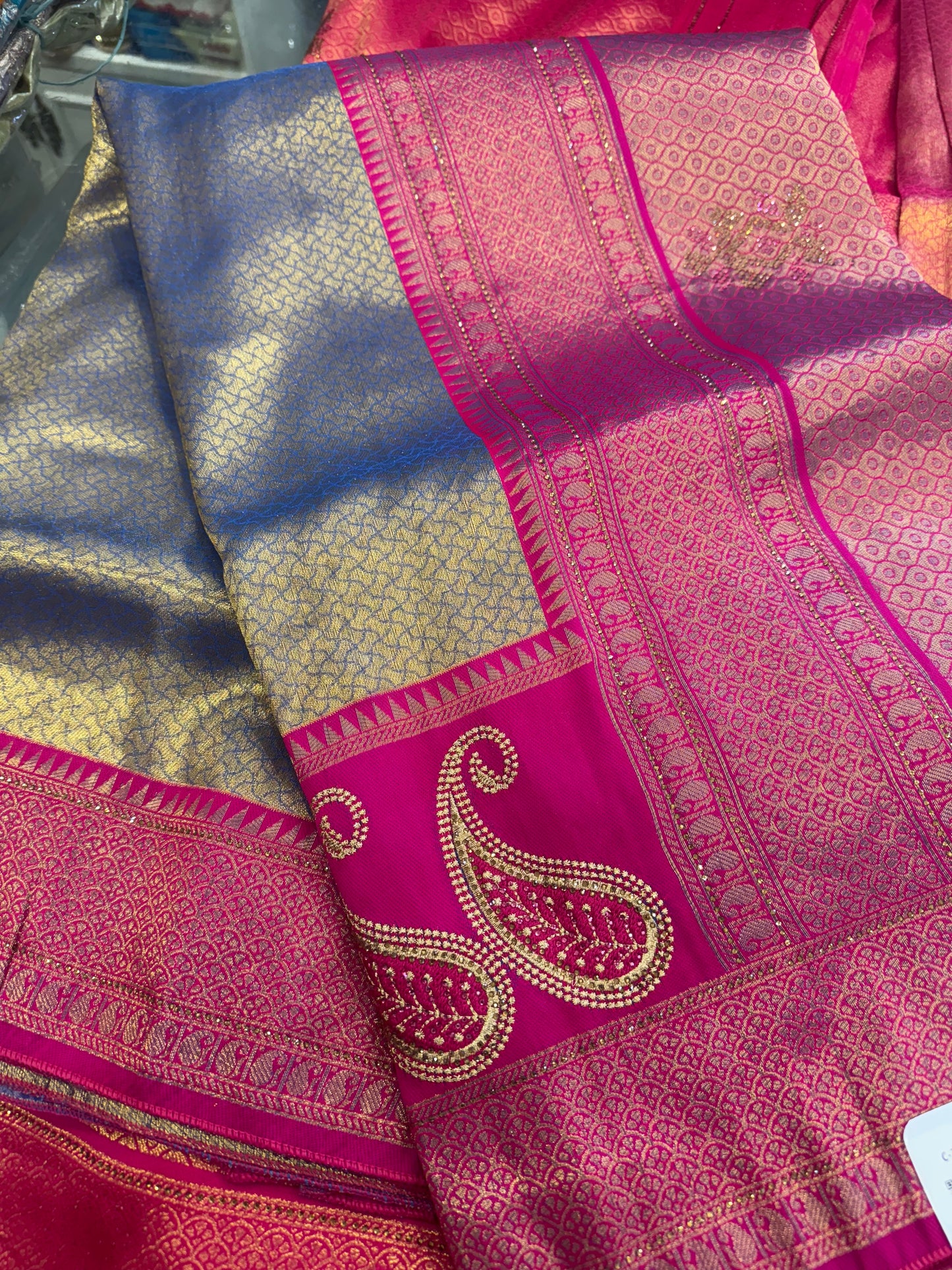 Beautiful designer embroidered silk saree with matching belt