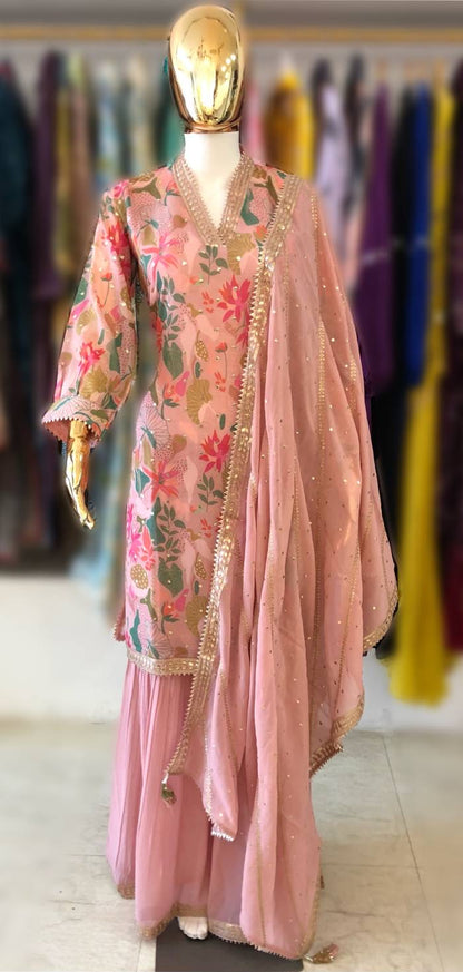 Beautiful designer floral sharara suit