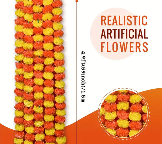 Handmade Artificial Marigold Flowers for Decoration Long Flower Garlands for Door Decorations