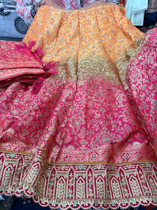 Beautiful designer semi stitch silk lengha