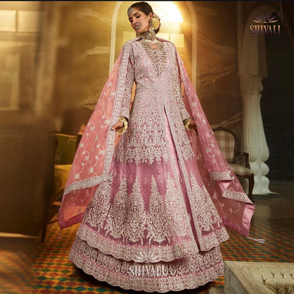 Beautiful designer anarkali front slit double layer