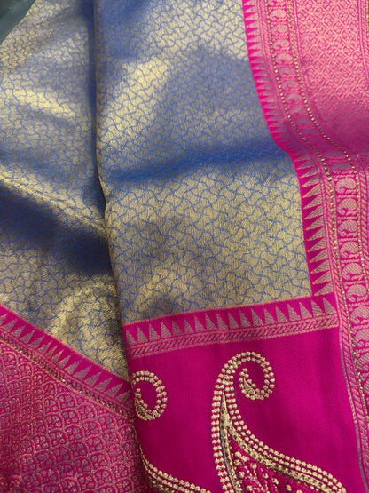 Beautiful designer embroidered silk saree with matching belt