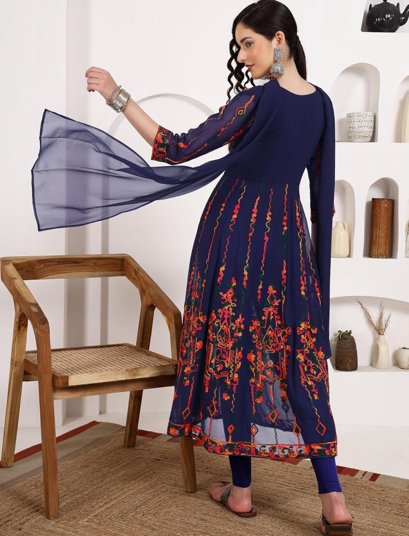 Beautiful designer Lucknowi embroidery Kurti with leggings & dupatta