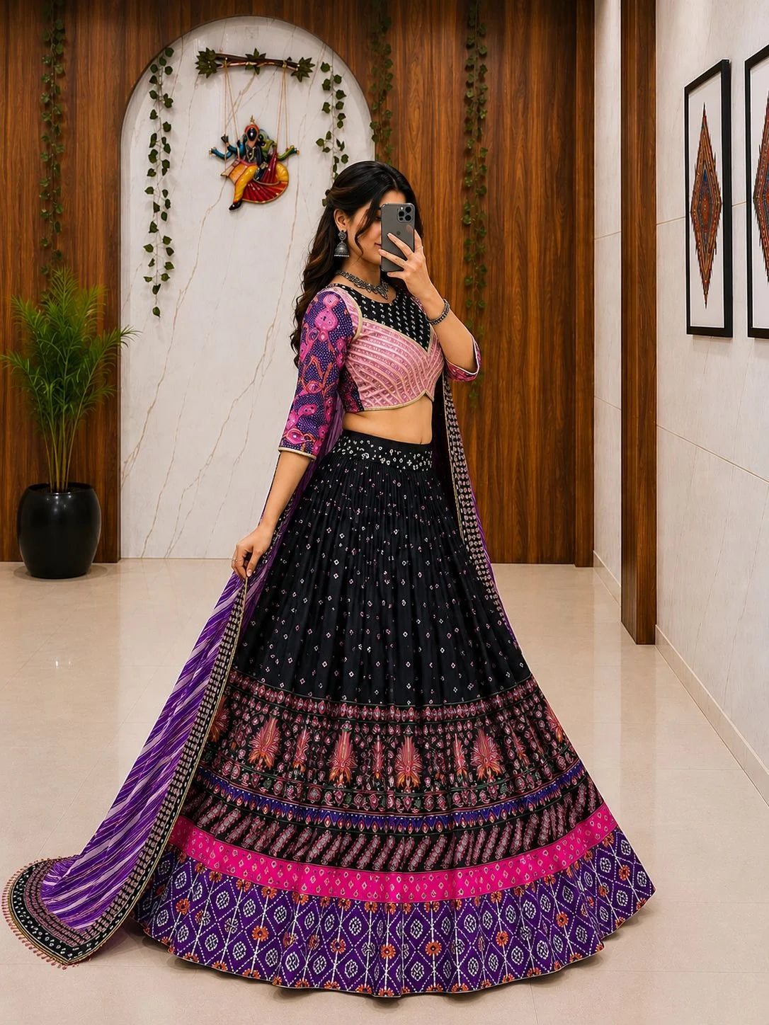 Ethnic Trending Designer Chaniya Choli for Navratri | Malai Silk with Mirror Work