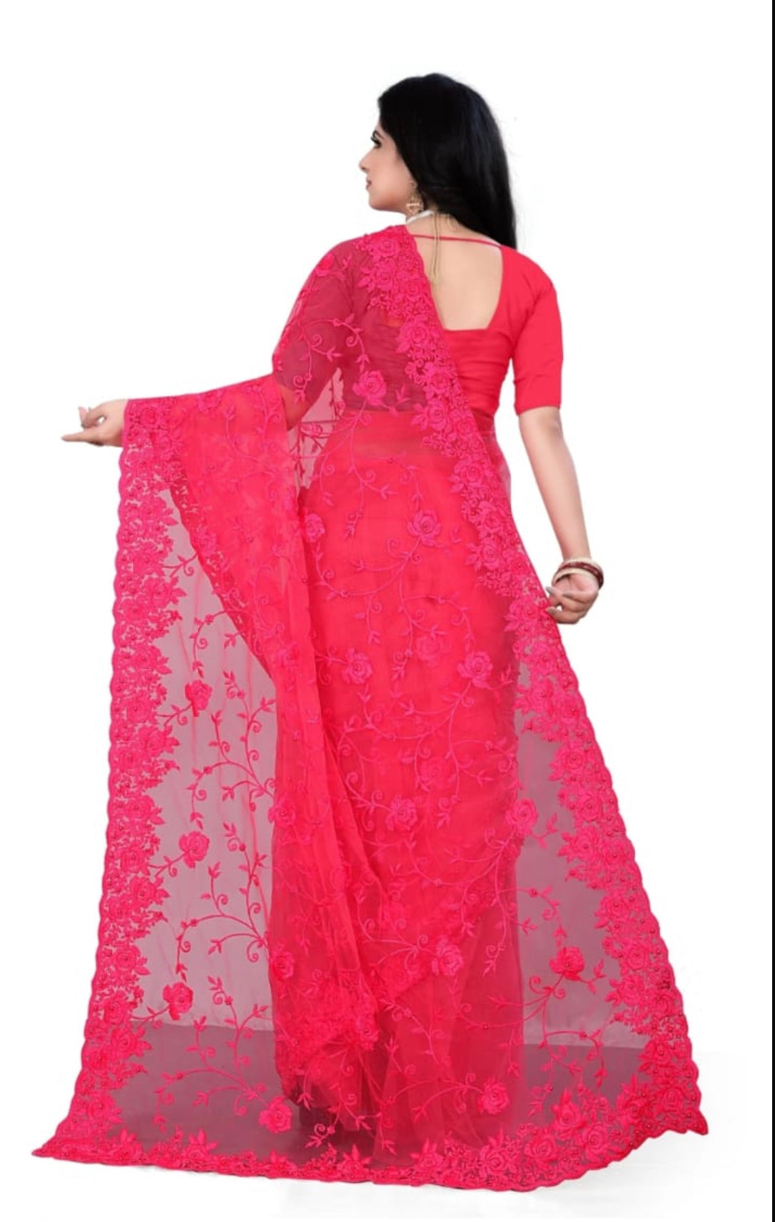 Beautiful designer net embroidery saree