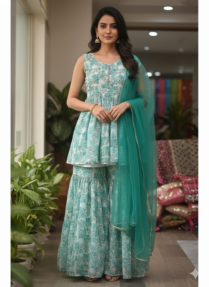 Beautiful designer peplum top Sharara suit