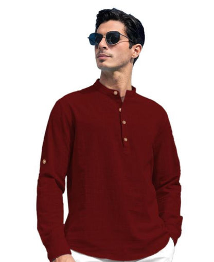Beautiful designer Men's Slim Fit Full Sleeve Yellow Cotton Short Kurta