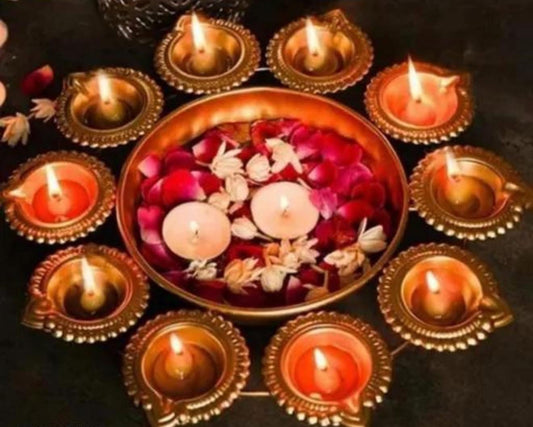 Beautiful designer metal Diya urli bowl for decoration