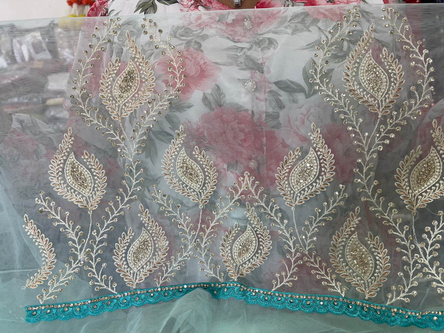 Beautiful designer fully lucknowi embroidery net saree