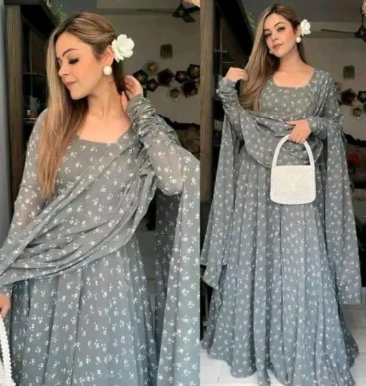 Beautiful designer gown style Kurti with dupatta