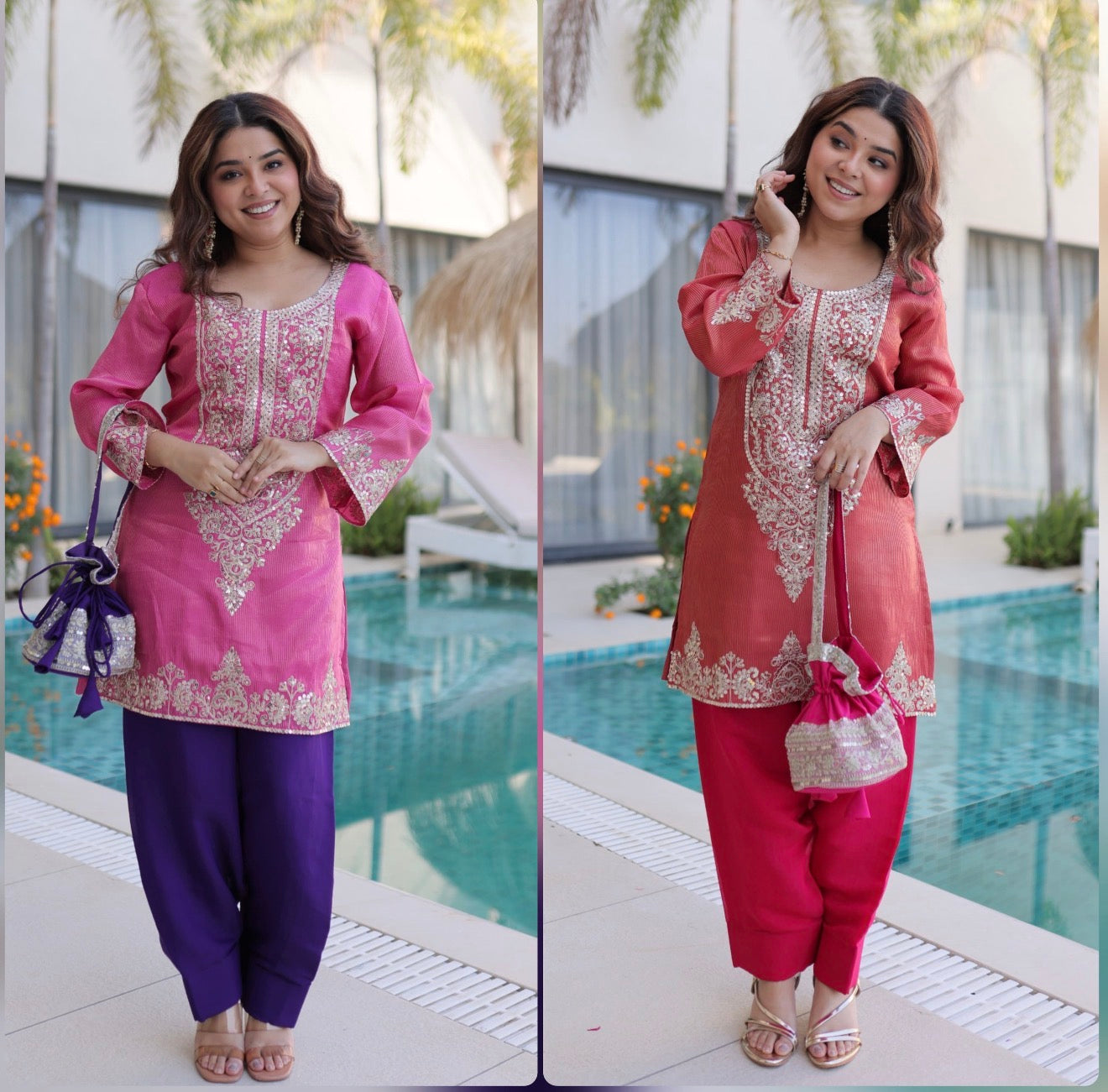 Designer Viscose Kurti Pant Set with Batwa Sequins Zari Embroidery