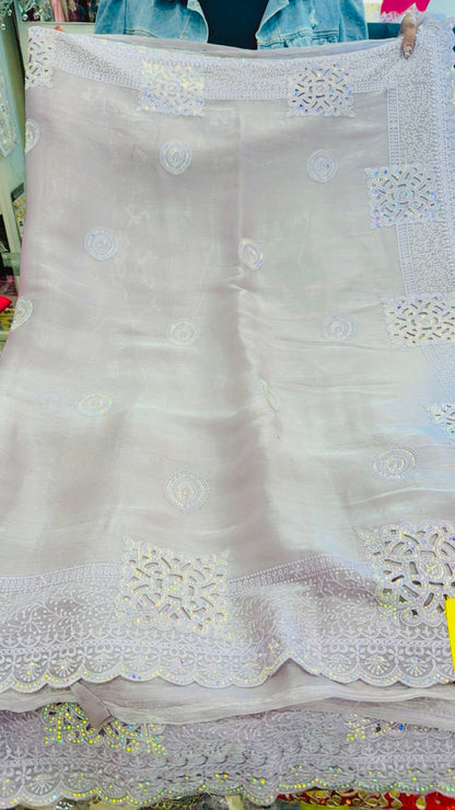 Beautiful designer cut work embroidered saree