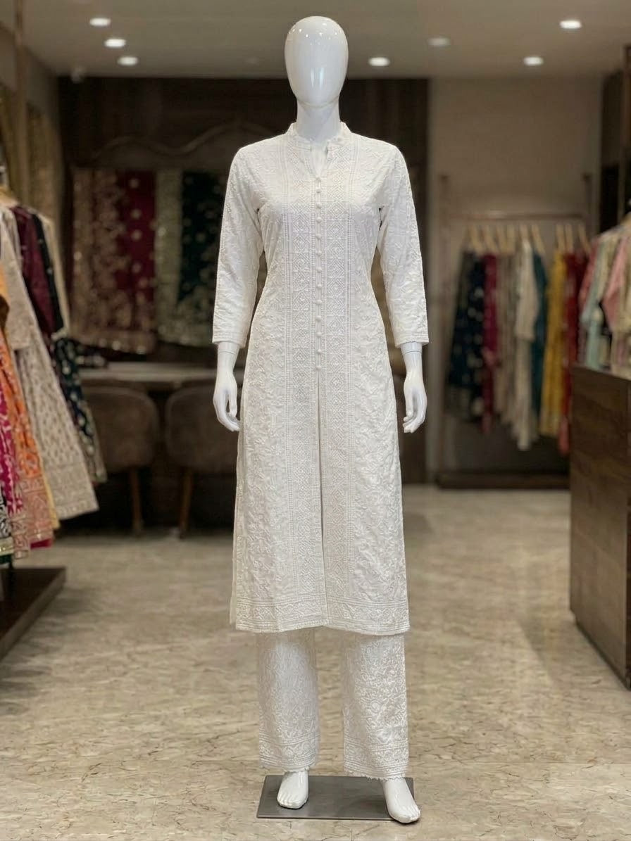 Beautiful designer lucknowi Embroidery Kurti with plazo