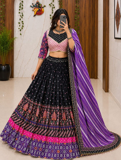 Ethnic Trending Designer Chaniya Choli for Navratri | Malai Silk with Mirror Work