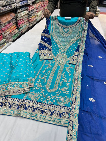 Beautiful designer fully embroidery plazo suit