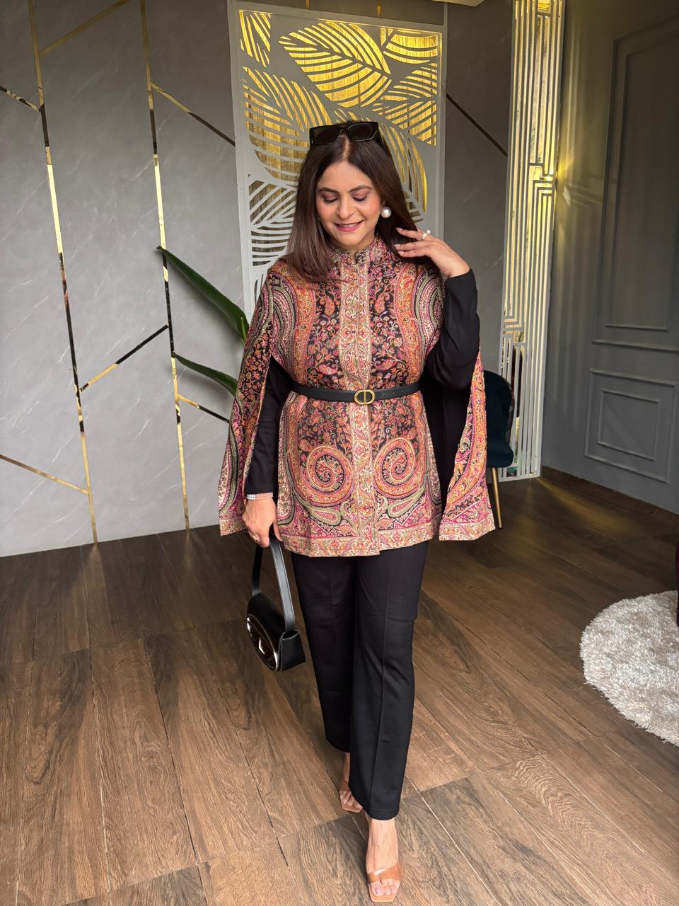Beautiful designer Short Pashmina Sleeveless Capes coord set