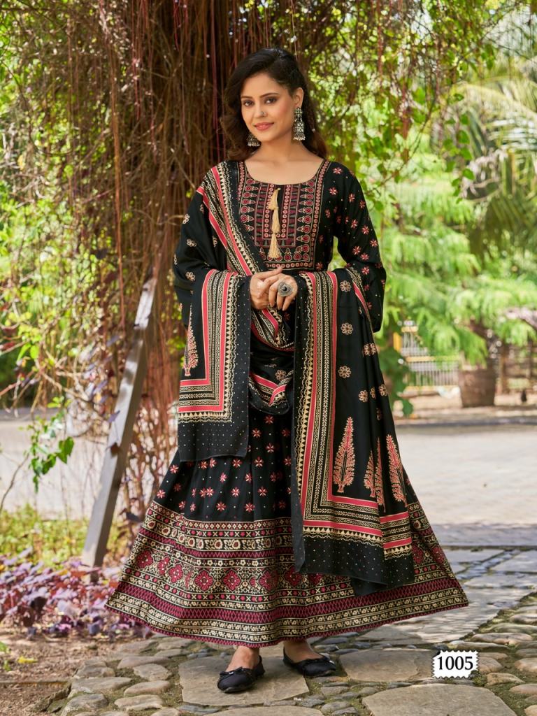 Beautiful designer Rayon Foil Printed Kurtis With Dupatta Set