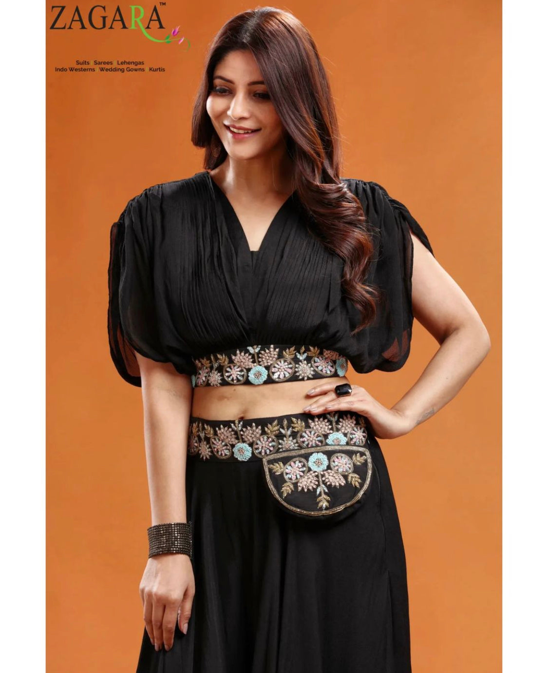 Beautiful designer Indowestern crop top plazo suit