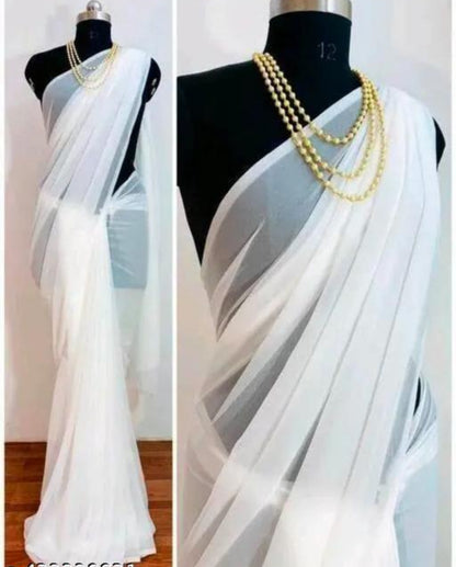 Beautiful white crepe silk saree