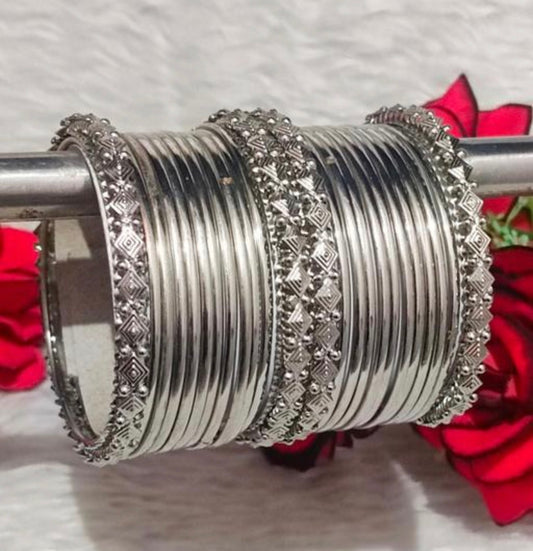 Beautiful designer oxidised silver bangles set