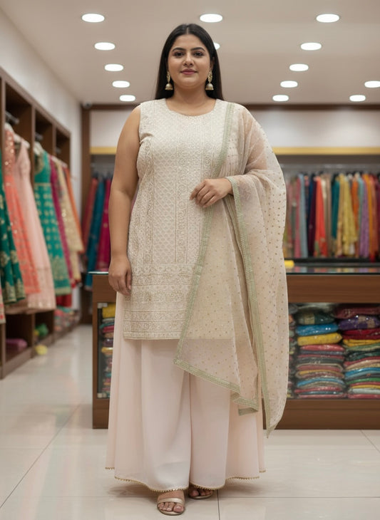 Beautiful designer lucknowi Embroidery plazo suit