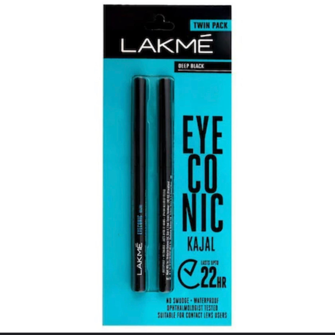 Lakme Eyeconic Kajal Twin, Deep Black 0.35 g (Pack of 2)