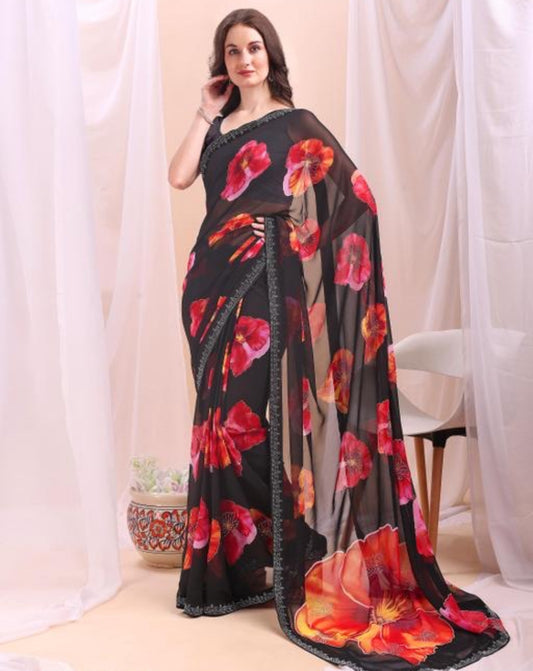 Beautiful designer Swarovski work floral saree