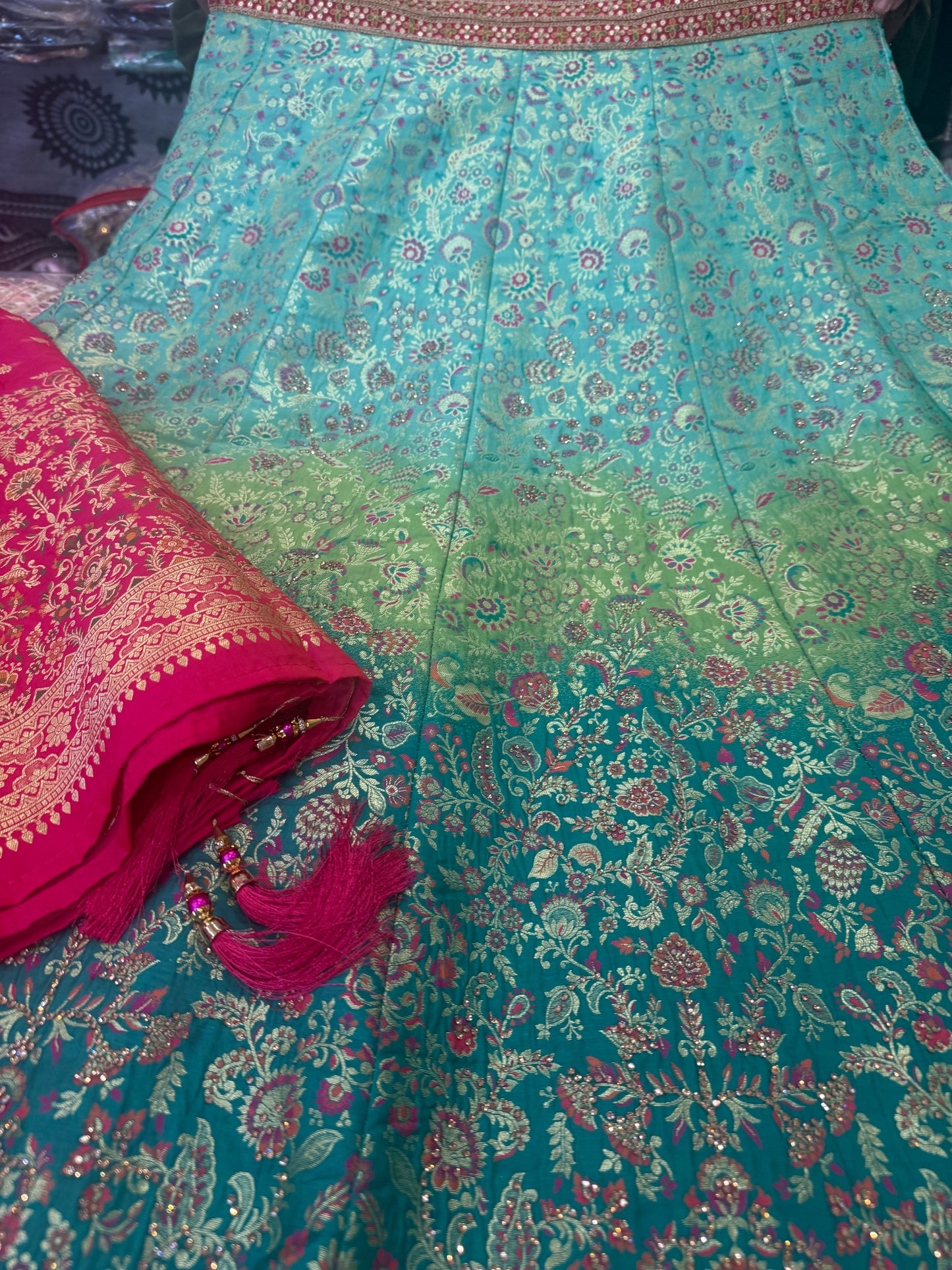 Beautiful designer semi stitch silk lengha