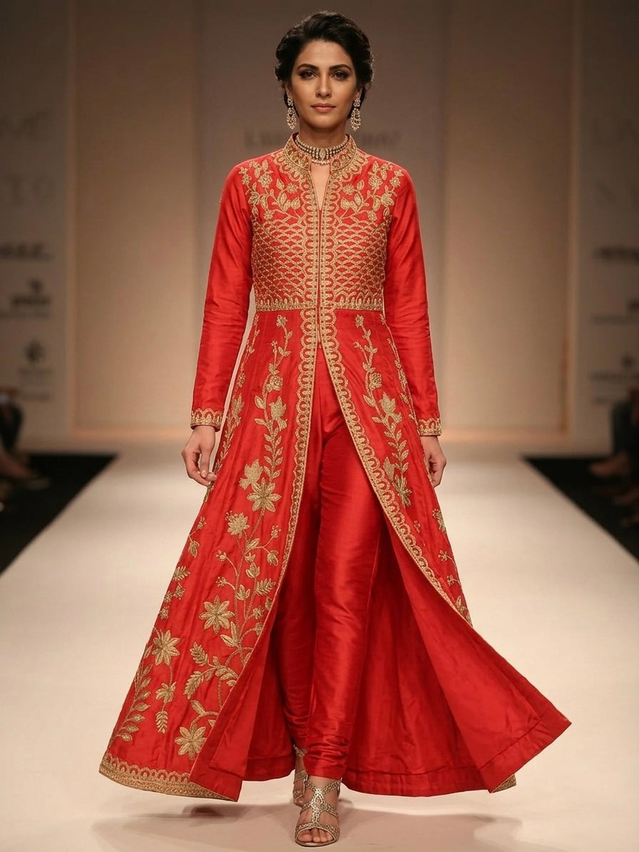 Beautiful designer indo western 2 piece front open suit