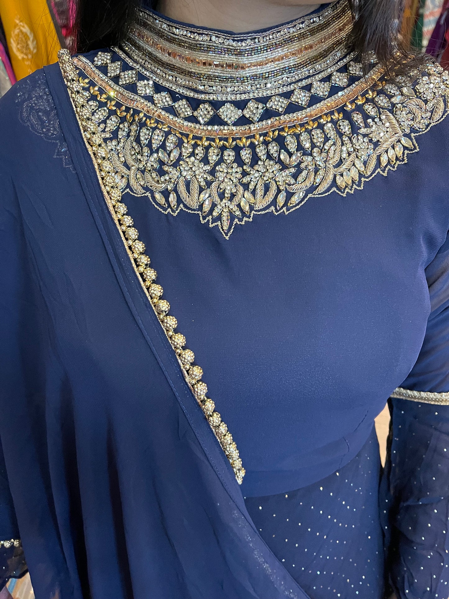 Beautiful designer gorgrette long top lengha