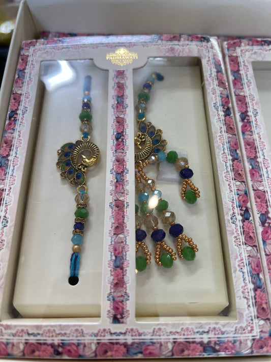 Beautiful designer Bhaiya bhabhi rakhi set