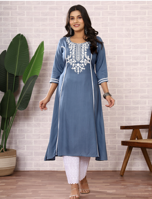 Beautiful designer lucknowi Embroidery Kurti with plazo