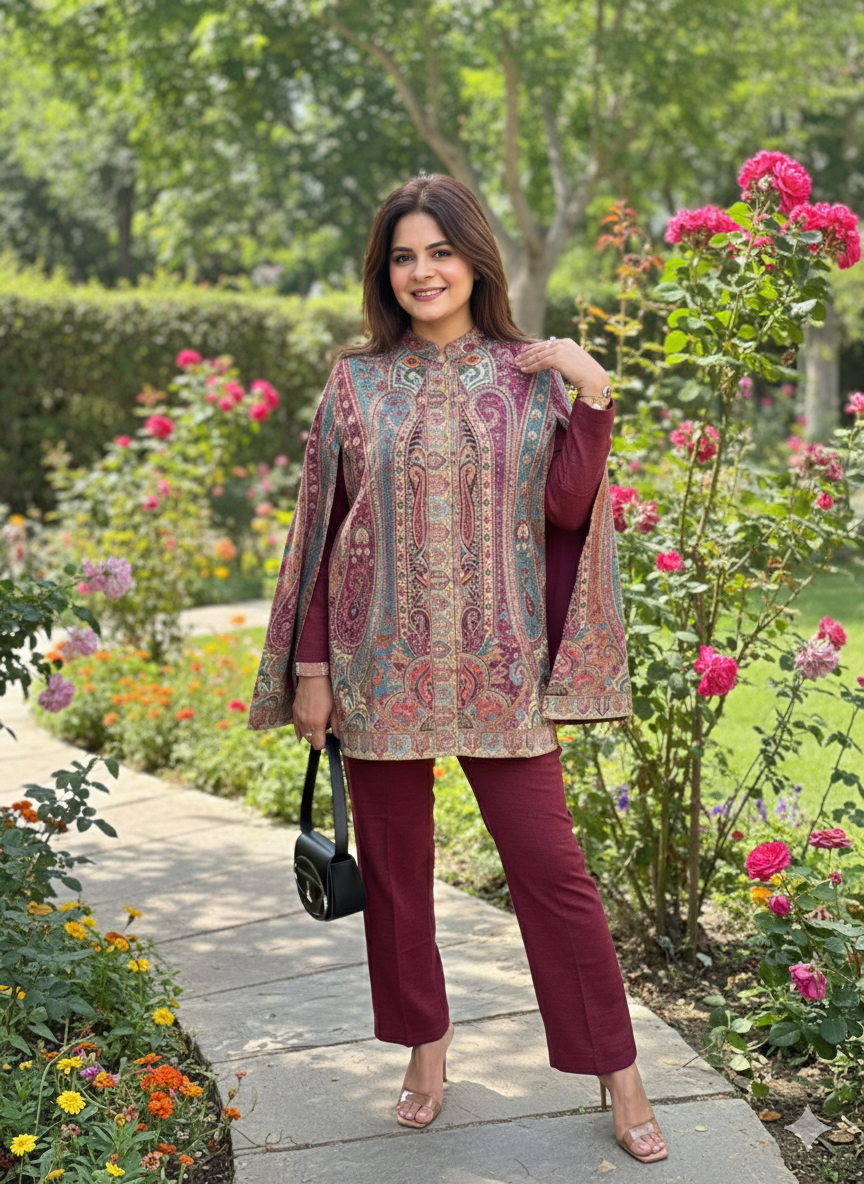 Beautiful designer Short Pashmina Sleeveless Capes coord set