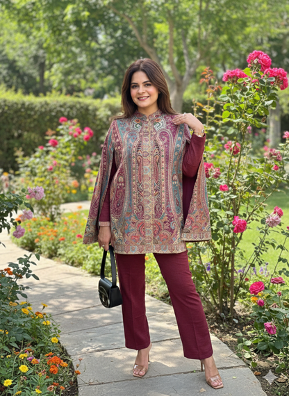 Beautiful designer Short Pashmina Sleeveless Capes coord set