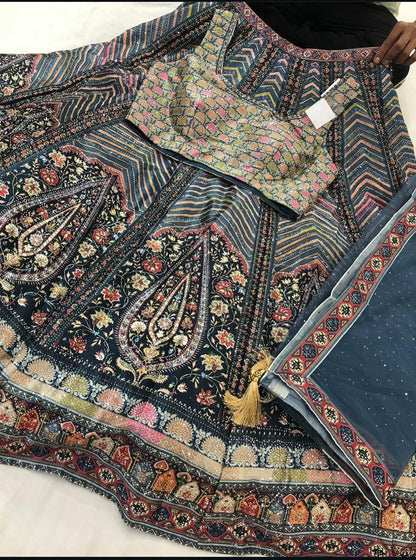 Beautiful designer digital print silk lengha choli